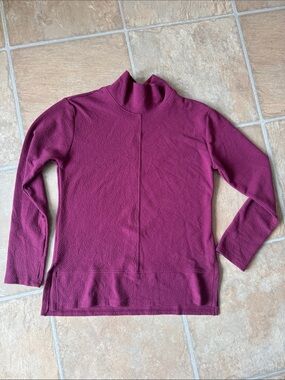 RBX Ribbed Mock Neck Long Sleeve Medium Weight Top in Burgundy - Size L